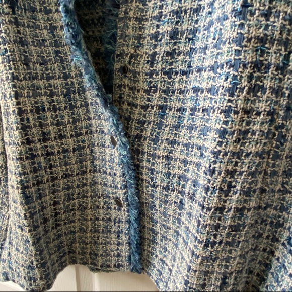 Nic & Zoe Fringe-Trimmed Cardigan XL Blue Tweed 3/4 Sleeves - Picture 4 of 6